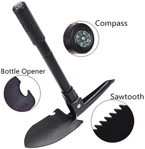 Folding Survival Shovel - Mini Heavy Duty Carbon Steel Military Style Entrenching Tool for Off Road, Nylon Carry Case, Camping, Gardening, Beach, Digging Dirt, Sand, Mud & Snow