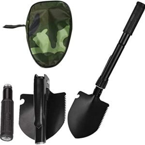 Folding Survival Shovel - Mini Heavy Duty Carbon Steel Military Style Entrenching Tool for Off Road, Nylon Carry Case, Camping, Gardening, Beach, Digging Dirt, Sand, Mud & Snow