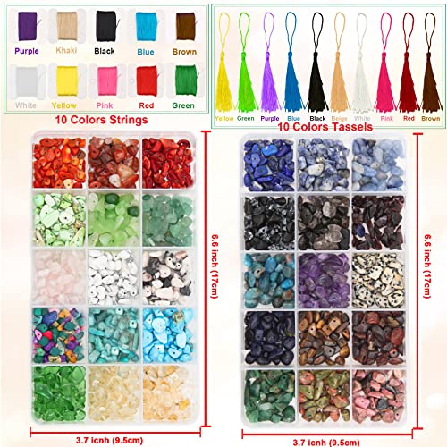 EuTengHao Natural Irregular Chips Stone Beads Gemstone Beads Kit with Tassels Wooden Beads Tiny Beads Jewelry Findings Charms Earring Hooks Beading Wire for Jewelry Making(30 Colors)