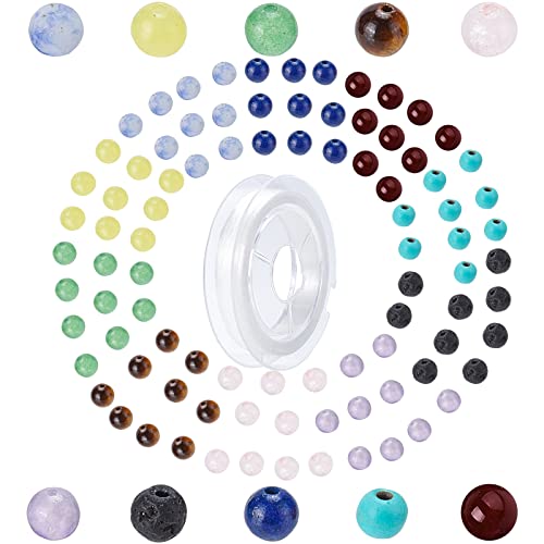 SUNNYCLUE 1 Box 400Pcs 4mm 7 Chakra Natural Stone Beads Round Genuine Stone Beading Kit Semi Precious Gemstone Loose Spacer Bead with Elastic Thread for Adults DIY Jewellery Bracelet Necklace Making