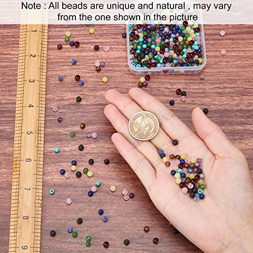 SUNNYCLUE 1 Box 400Pcs 4mm 7 Chakra Natural Stone Beads Round Genuine Stone Beading Kit Semi Precious Gemstone Loose Spacer Bead with Elastic Thread for Adults DIY Jewellery Bracelet Necklace Making