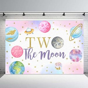 mehofond 7x5ft outer space two the moon backdrop girl happy 2nd birthday pink gold party supplies galaxy planets stars theme background decor photobooth props banner