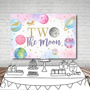 MEHOFOND 7x5ft Outer Space Two The Moon Backdrop Girl Happy 2nd Birthday Pink Gold Party Supplies Galaxy Planets Stars Theme Background Decor Photobooth Props Banner