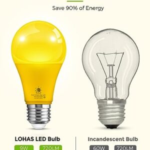 LOHAS Yellow LED Bug Light Bulbs Outdoor, A19 9W Auto On/Off Bug Lights for Outside, 2000K Amber Porch Light Bulb 60W Equi, Non-Attracting, E26 Base, Not-Dimmable, Ideal for Patio, Backyard, 2 Pack