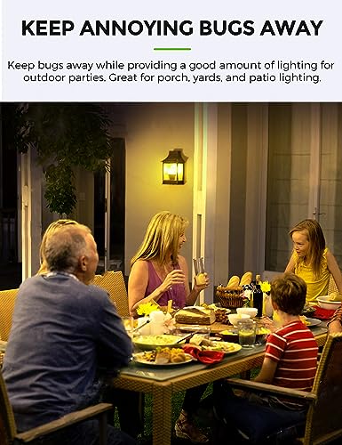 LOHAS Yellow LED Bug Light Bulbs Outdoor, A19 9W Auto On/Off Bug Lights for Outside, 2000K Amber Porch Light Bulb 60W Equi, Non-Attracting, E26 Base, Not-Dimmable, Ideal for Patio, Backyard, 2 Pack