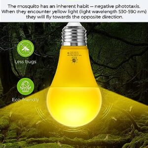 LOHAS Yellow LED Bug Light Bulbs Outdoor, A19 9W Auto On/Off Bug Lights for Outside, 2000K Amber Porch Light Bulb 60W Equi, Non-Attracting, E26 Base, Not-Dimmable, Ideal for Patio, Backyard, 2 Pack