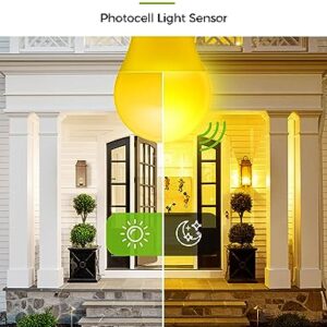 LOHAS Yellow LED Bug Light Bulbs Outdoor, A19 9W Auto On/Off Bug Lights for Outside, 2000K Amber Porch Light Bulb 60W Equi, Non-Attracting, E26 Base, Not-Dimmable, Ideal for Patio, Backyard, 2 Pack