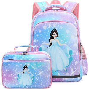 ycbb kids backpacks for girls princess school backpack set with lunch tote bag lightweight preschool kindergarten elementary school backpacks