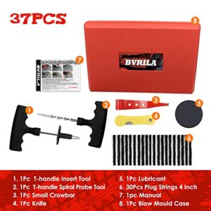 BVRILA Tire Repair Kit, 37 Pcs Heavy Duty Tire Plug Kit, Universal Tire Repair Tools with Plugs to Fix Punctures and Plug Flats for Cars, Trucks, RV, SUV, ATV
