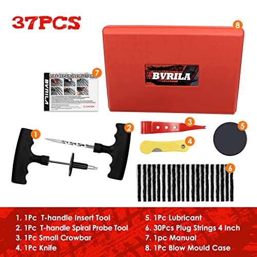 BVRILA Tire Repair Kit, 37 Pcs Heavy Duty Tire Plug Kit, Universal Tire Repair Tools with Plugs to Fix Punctures and Plug Flats for Cars, Trucks, RV, SUV, ATV