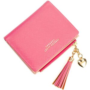 womens small wallet mini purse bifold slim card case holder zipper coin pocket (barbie pink)