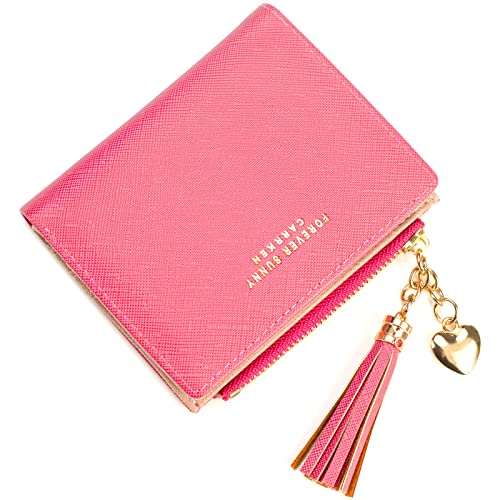 Womens Small Wallet Mini Purse Bifold Slim Card Case Holder Zipper Coin Pocket (Barbie Pink)
