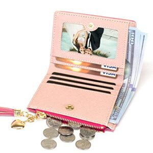 Womens Small Wallet Mini Purse Bifold Slim Card Case Holder Zipper Coin Pocket (Barbie Pink)