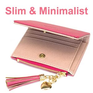 Womens Small Wallet Mini Purse Bifold Slim Card Case Holder Zipper Coin Pocket (Barbie Pink)