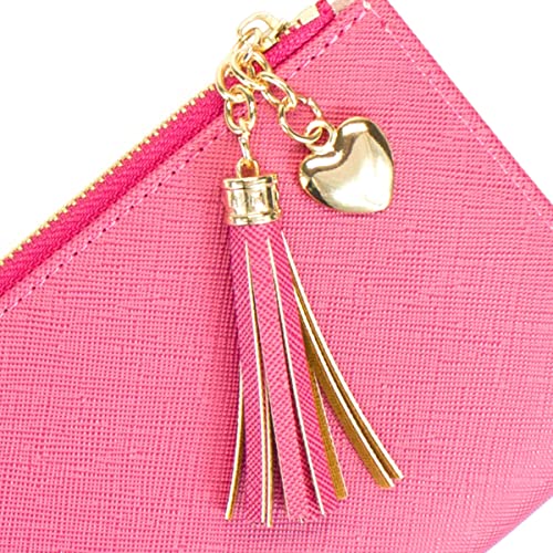 Womens Small Wallet Mini Purse Bifold Slim Card Case Holder Zipper Coin Pocket (Barbie Pink)