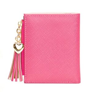 Womens Small Wallet Mini Purse Bifold Slim Card Case Holder Zipper Coin Pocket (Barbie Pink)