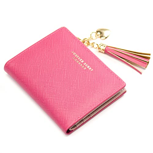 Womens Small Wallet Mini Purse Bifold Slim Card Case Holder Zipper Coin Pocket (Barbie Pink)