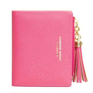 Womens Small Wallet Mini Purse Bifold Slim Card Case Holder Zipper Coin Pocket (Barbie Pink)