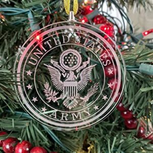 AE Sport US Army Christmas Ornament Glass Etched Hanging Pendant