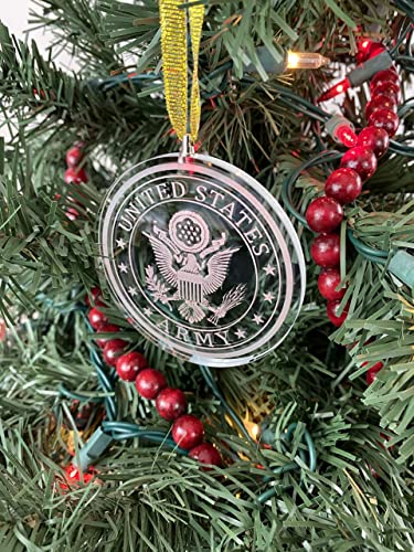 AE Sport US Army Christmas Ornament Glass Etched Hanging Pendant