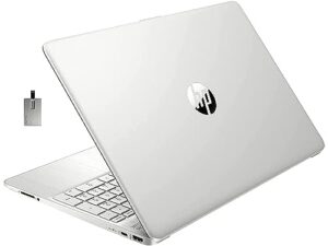 hp 2022 15.6" fhd laptop, amd ryzen 5-5500u processor, 32gb ram, 1tb pcie ssd, amd radeon graphics, hd webcam, wi-fi, bluetooth, win 11, silver, 32gb snowbell usb card