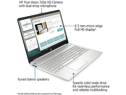 HP 2022 15.6" FHD Laptop, AMD Ryzen 5-5500U Processor, 32GB RAM, 1TB PCIe SSD, AMD Radeon Graphics, HD Webcam, Wi-fi, Bluetooth, Win 11, Silver, 32GB SnowBell USB Card