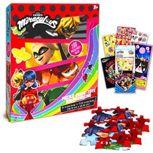 zagtoon miraculous ladybug jigsaw puzzle for kids - bundle with 100 pc miraculous ladybug puzzle toy plus superhero fun pack and more (kids jigsaw puzzles)