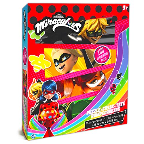 Zagtoon Miraculous Ladybug Jigsaw Puzzle for Kids - Bundle with 100 Pc Miraculous Ladybug Puzzle Toy Plus Superhero Fun Pack and More (Kids Jigsaw Puzzles)