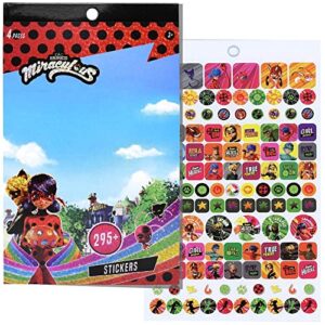 miraculous ladybug sticker book – includes 4 sheets with 295+ stickers, personalize decorate with collectible miraculous ladybug and cat noir sticker pads, cute stickers for girls and boys