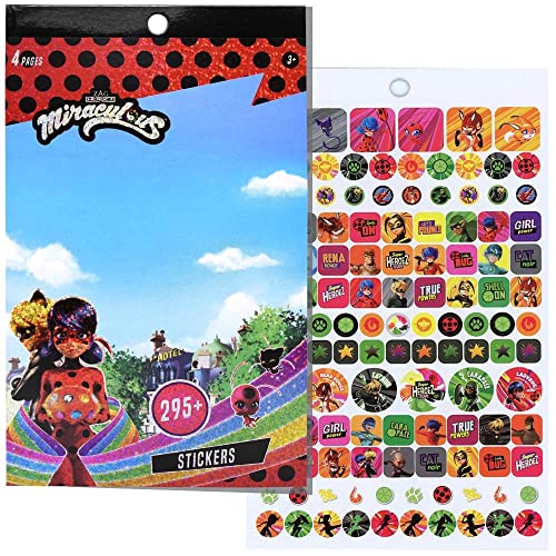 Miraculous Ladybug Sticker Book – Includes 4 Sheets with 295+ Stickers, Personalize Decorate with Collectible Miraculous Ladybug and Cat Noir Sticker Pads, Cute Stickers for Girls and Boys