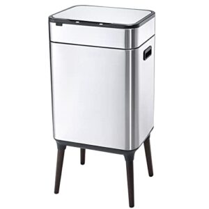 elpheco stainless steel kitchen trash can 12 gallon brushed stainless steel motion sensor trash can without inner bucket, large capacity motion kitchen trash can with wooden legs