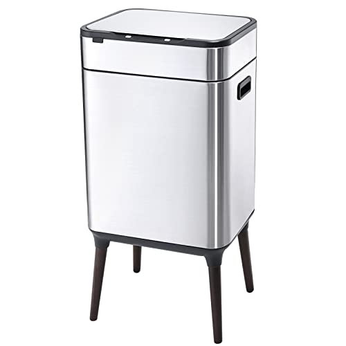 ELPHECO Stainless Steel Kitchen Trash Can 12 Gallon Brushed Stainless Steel Motion Sensor Trash Can Without Inner Bucket, Large Capacity Motion Kitchen Trash Can with Wooden Legs