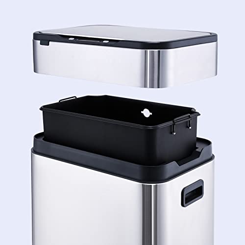 ELPHECO Stainless Steel Kitchen Trash Can 12 Gallon Brushed Stainless Steel Motion Sensor Trash Can Without Inner Bucket, Large Capacity Motion Kitchen Trash Can with Wooden Legs