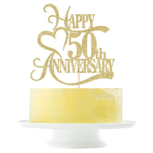 Gold Glitter 50th Anniversary Cake Topper - 50 Wedding Anniversary Party Decoration Ideas, 50th Anniversary Party / 50th Birthday Party Decorations