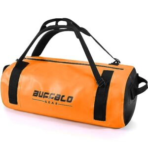 buffalo gear adventure bag 50l - heavy duty waterproof duffel bag for boating, motorcycling, hunting, camping, kayaks or jet ski. gets gear through any conditions (orange)