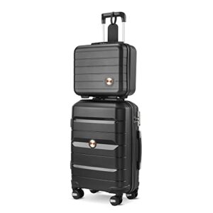 somago 20in carry on luggage and 14in mini cosmetic cases travel set hardside luggage with spinner wheels lightweight polypropylene suitcase with tsa lock (2-piece set (14/20), classic black)
