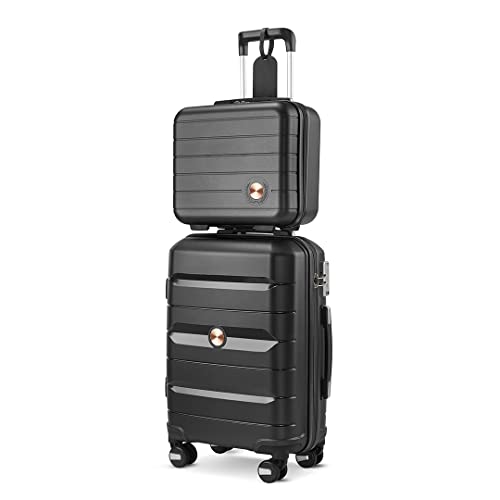 Somago 20IN Carry On Luggage and 14IN Mini Cosmetic Cases Travel Set Hardside Luggage with Spinner Wheels Lightweight Polypropylene Suitcase with TSA Lock (2-Piece Set (14/20), Classic Black)