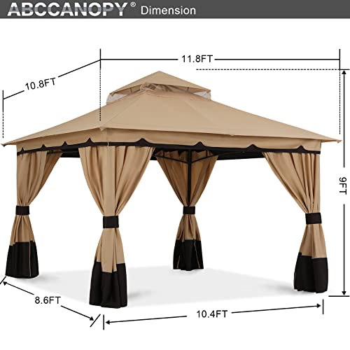 ABCCANOPY 10'x12' Outdoor Gazebo, Double Roof Patio Gazebo with Shade Curtains, Beige