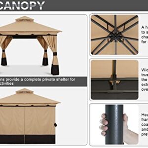 ABCCANOPY 10'x12' Outdoor Gazebo, Double Roof Patio Gazebo with Shade Curtains, Beige