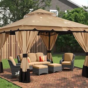 ABCCANOPY 10'x12' Outdoor Gazebo, Double Roof Patio Gazebo with Shade Curtains, Beige