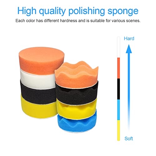 22 PCS Drill Polishing Buffing Pads Kit, Car Foam Drill, 3" Buffing Pads, Automotive Polisher for Drilling, Buffing, Waxing, Detailing Kit for Car(18 Pads, 2 Drill Adapter, 2 Suction Cup)