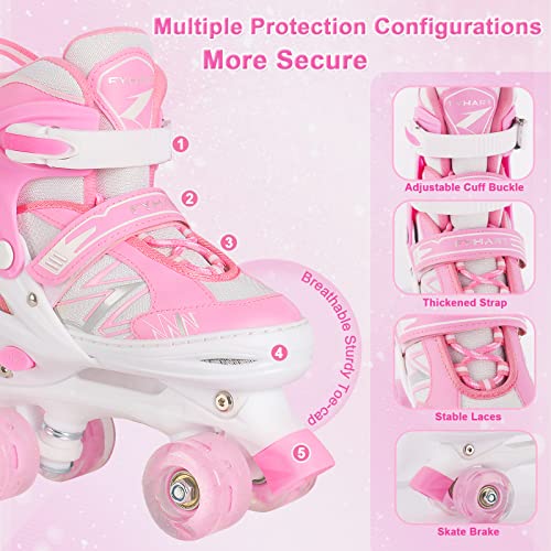 Kids Roller Skates for Girls Child Beginner Toddlers, 4 Sizes Adjustable Roller Skates with Light up Wheels for Children, patines para niñas patins à roulettes Enfants Filles - Extra Small Size