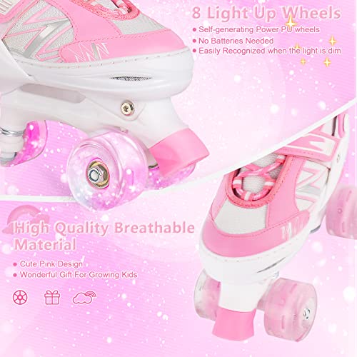 Kids Roller Skates for Girls Child Beginner Toddlers, 4 Sizes Adjustable Roller Skates with Light up Wheels for Children, patines para niñas patins à roulettes Enfants Filles - Extra Small Size