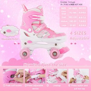 Kids Roller Skates for Girls Child Beginner Toddlers, 4 Sizes Adjustable Roller Skates with Light up Wheels for Children, patines para niñas patins à roulettes Enfants Filles - Extra Small Size