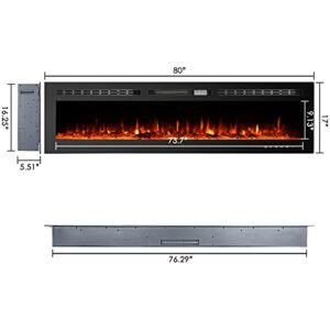 CharaVector Electric Fireplaces Recessed Wall Mounted Fireplace Insert 80 Inch Wide Heater LED Fire Place Remote Control & Touch Screen…