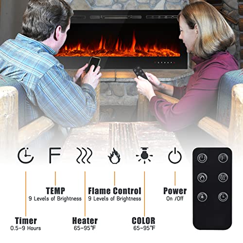 CharaVector Electric Fireplaces Recessed Wall Mounted Fireplace Insert 80 Inch Wide Heater LED Fire Place Remote Control & Touch Screen…