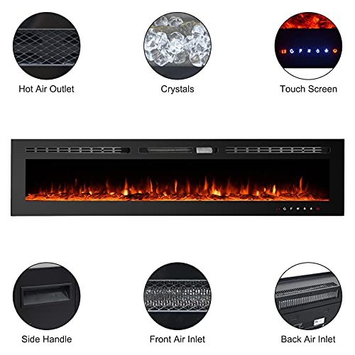 CharaVector Electric Fireplaces Recessed Wall Mounted Fireplace Insert 80 Inch Wide Heater LED Fire Place Remote Control & Touch Screen…