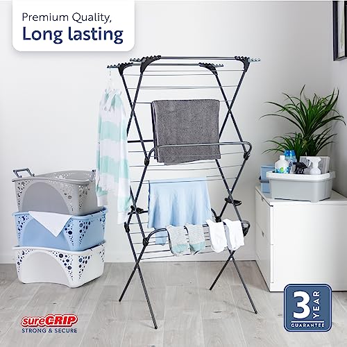 Minky Premium SureGrip 3 Tier Indoor and Outdoor Clothes Drying Rack, Lightly Textured Non Slip Rungs, 69 Ft. of Hanging Space, Silver