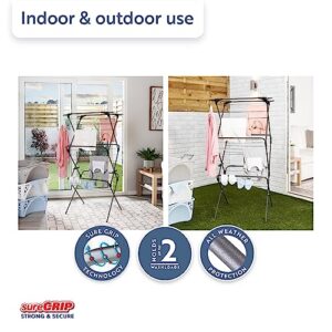 Minky Premium SureGrip 3 Tier Indoor and Outdoor Clothes Drying Rack, Lightly Textured Non Slip Rungs, 69 Ft. of Hanging Space, Silver