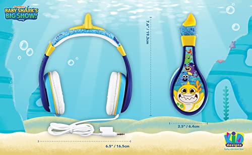 eKids Baby Shark Headphones for Kids, Wired Headphones for School, Home or Travel, Tangle Free Toddler Headphones with Volume Control, 3.5mm Jack, Includes Headphone Splitter